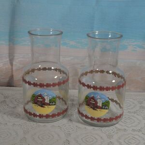 2/$15 Vintage KIG Indonesia Barnyard Juice Carafe Pitcher Set of 2